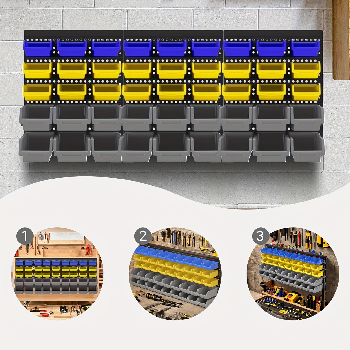 45pcs Bins Wall-Mounted Storage Rack System For Tools