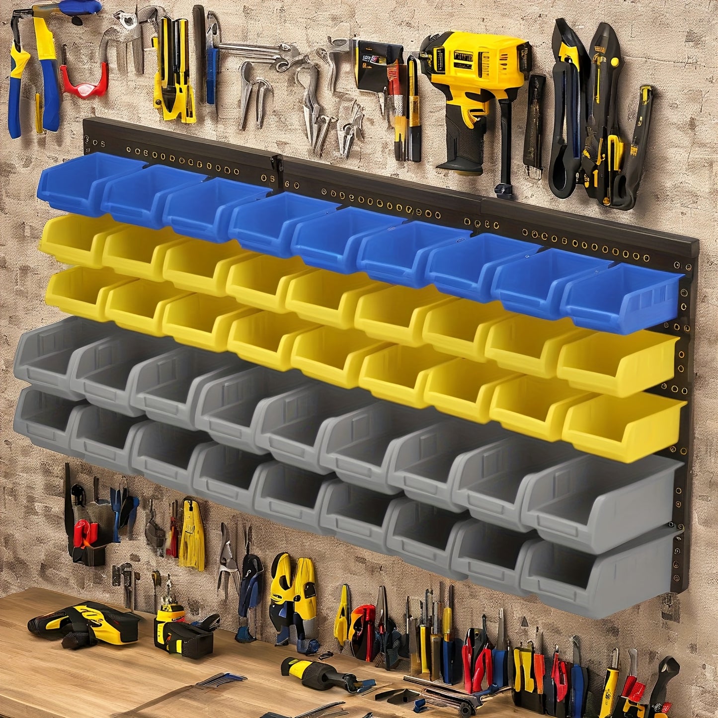 45pcs Bins Wall-Mounted Storage Rack System For Tools
