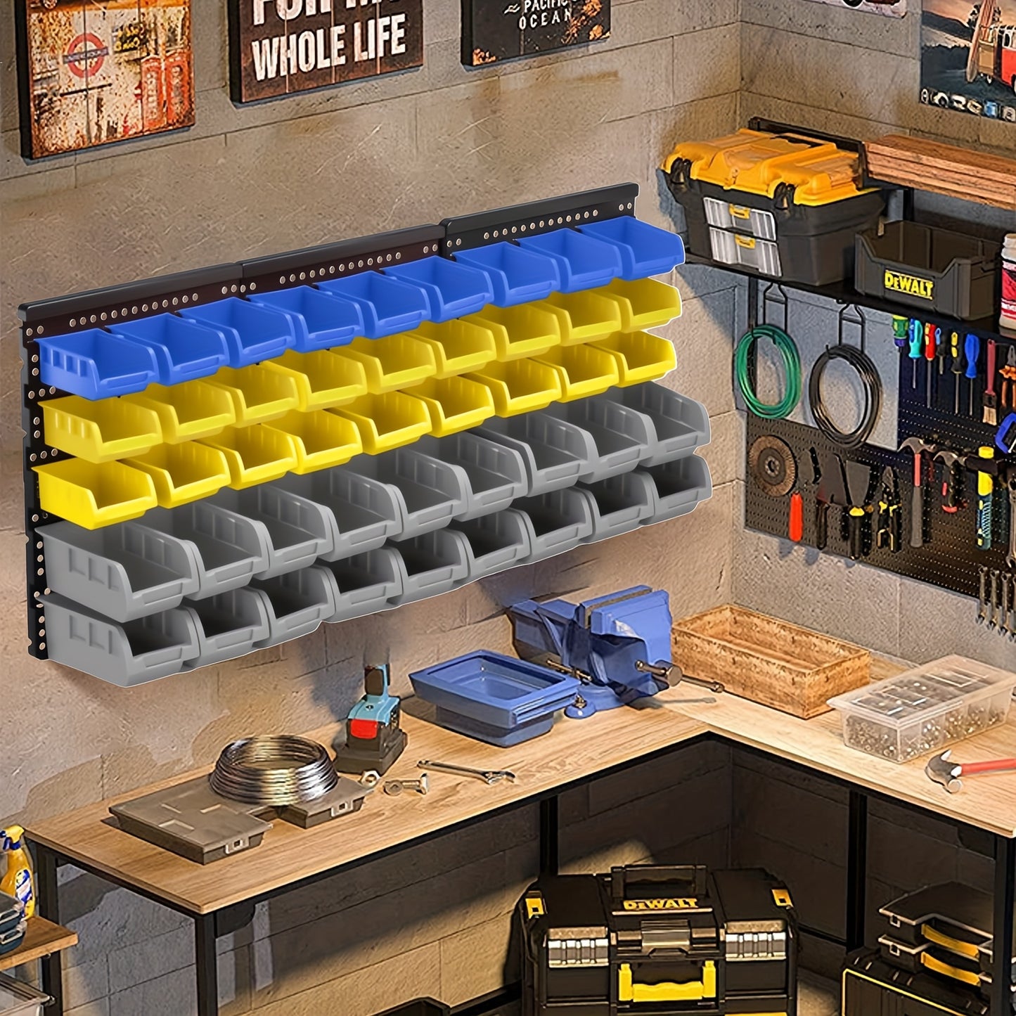 45pcs Bins Wall-Mounted Storage Rack System For Tools