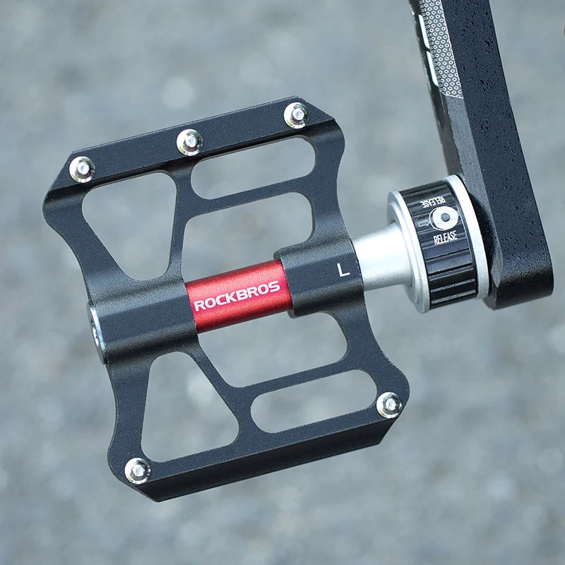 Rockbros Bicycle Pedals MTB Quick Release CNC Rainproof Sealed Bearing 8.2cm Widened Non Slip Chrome Molybdenum Bike Road Pedal