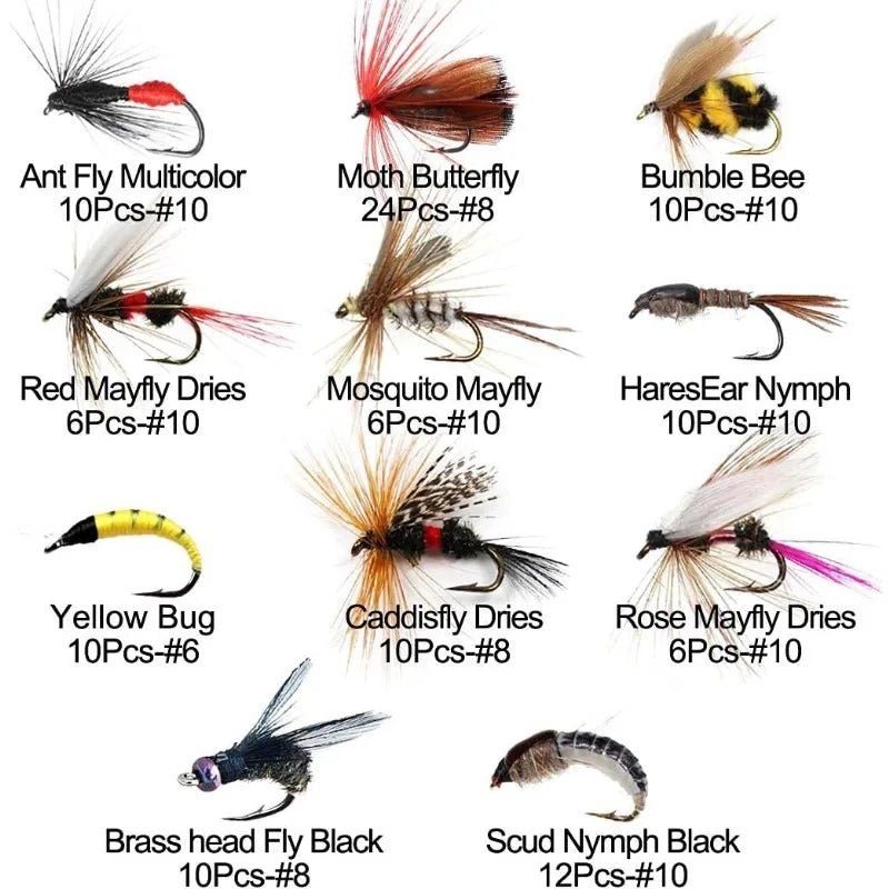 Fly Fishing Flies Kit 50 Pcs Handmade Fly Fishing Gear with Dry Wet Flies Streamers Trout Bass Fishing Assortment