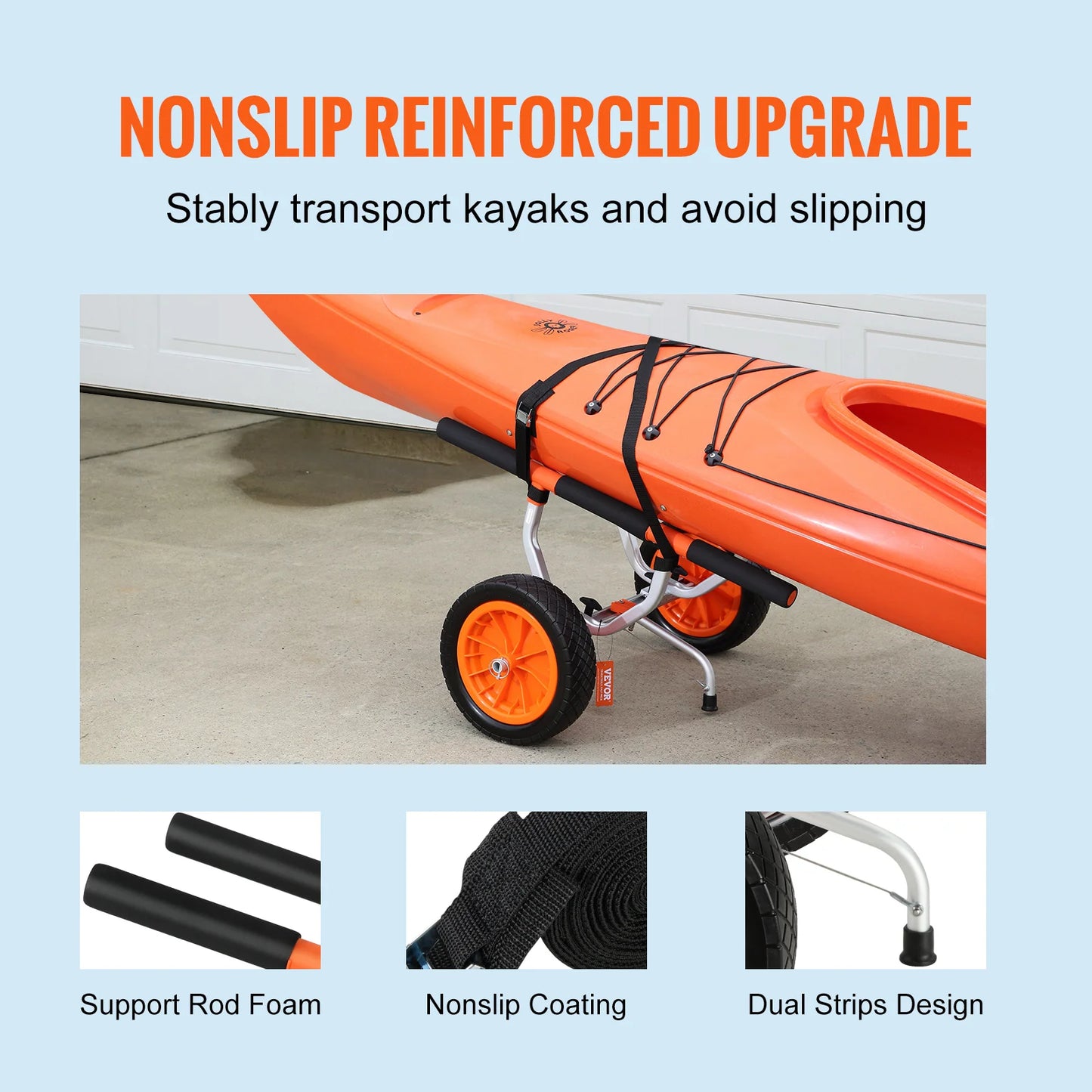 VEVOR Kayak Cart 450lbs Detachable Canoe Trolley with 12'' Tires Adjustable Width