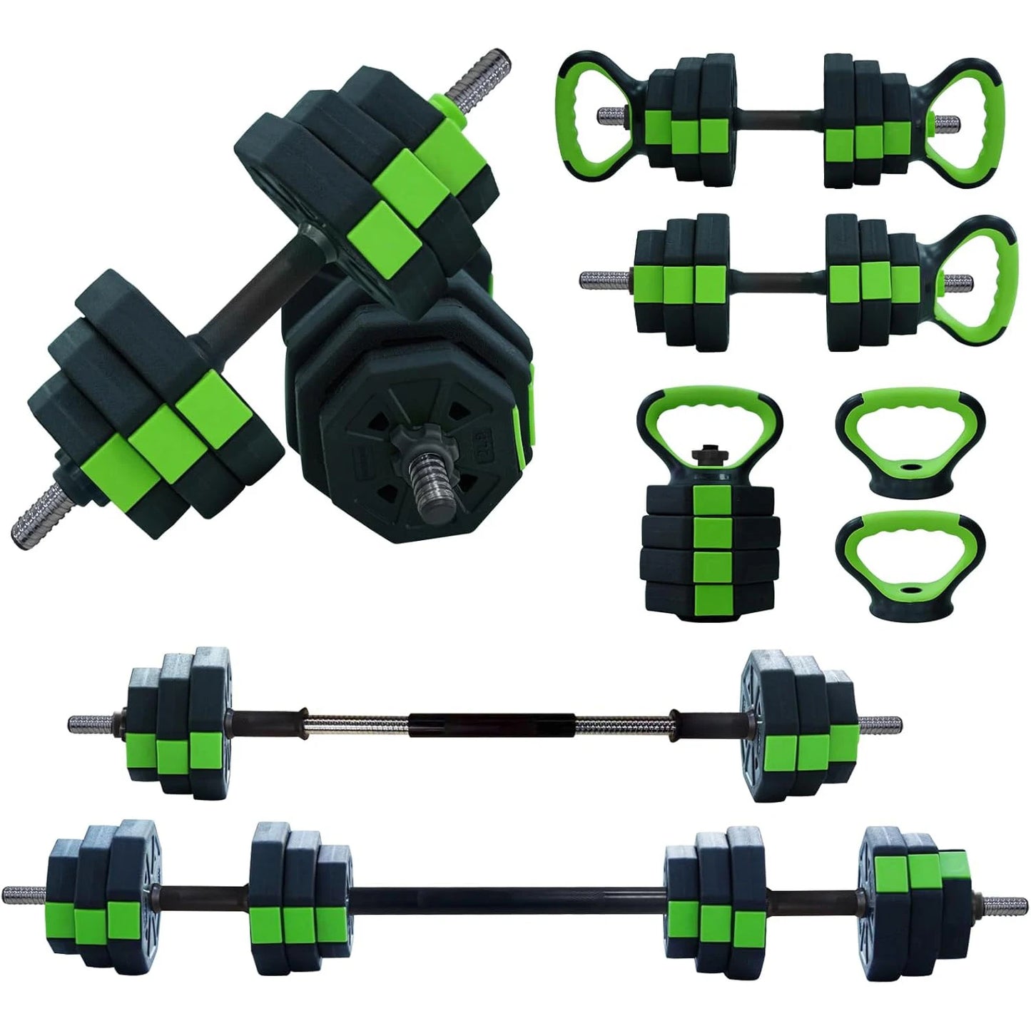 4 In 1 Adjustable Dumbbell Set 44lbs Weight Set with Iron Handle Kettlebell Barbell and Push Up Stand for Home Gym Octagon