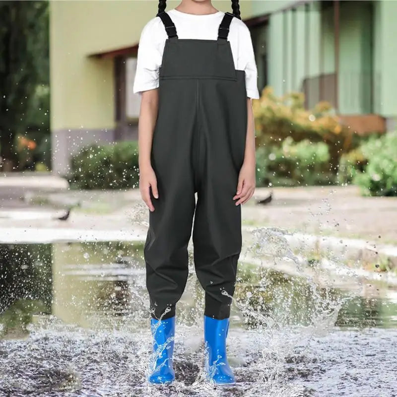 Children Fishing Chest Waders Waterproof Bootfoot PVC Rain Pants Quick Dry Outdoor Activities for Boys and Girls