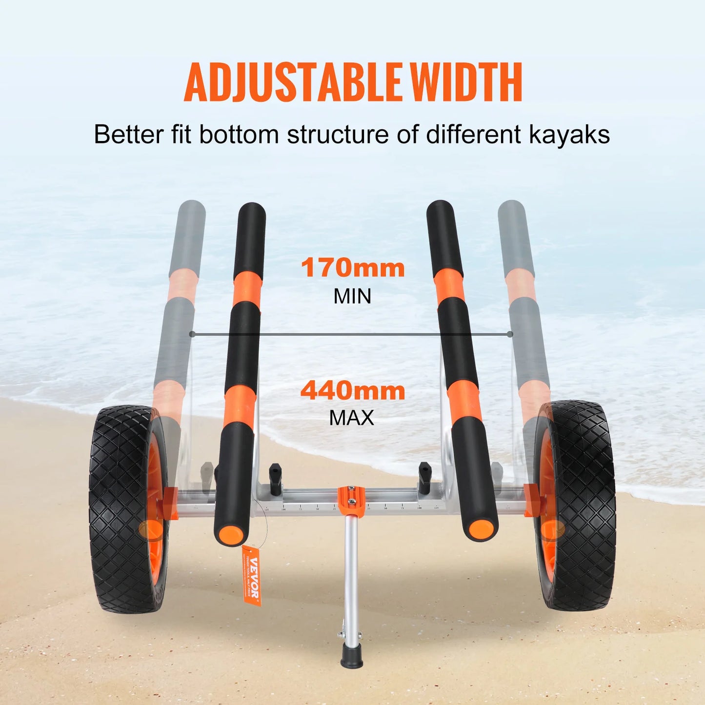 VEVOR Kayak Cart 450lbs Detachable Canoe Trolley with 12'' Tires Adjustable Width