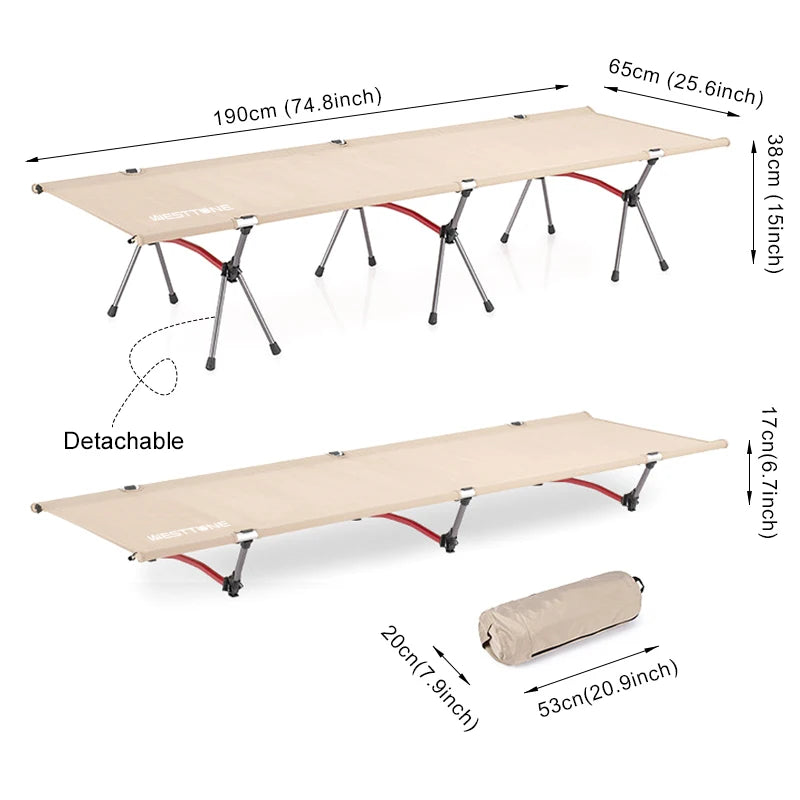 WESTTUNE Camping Cot with Leg Extenders Portable Folding Bed