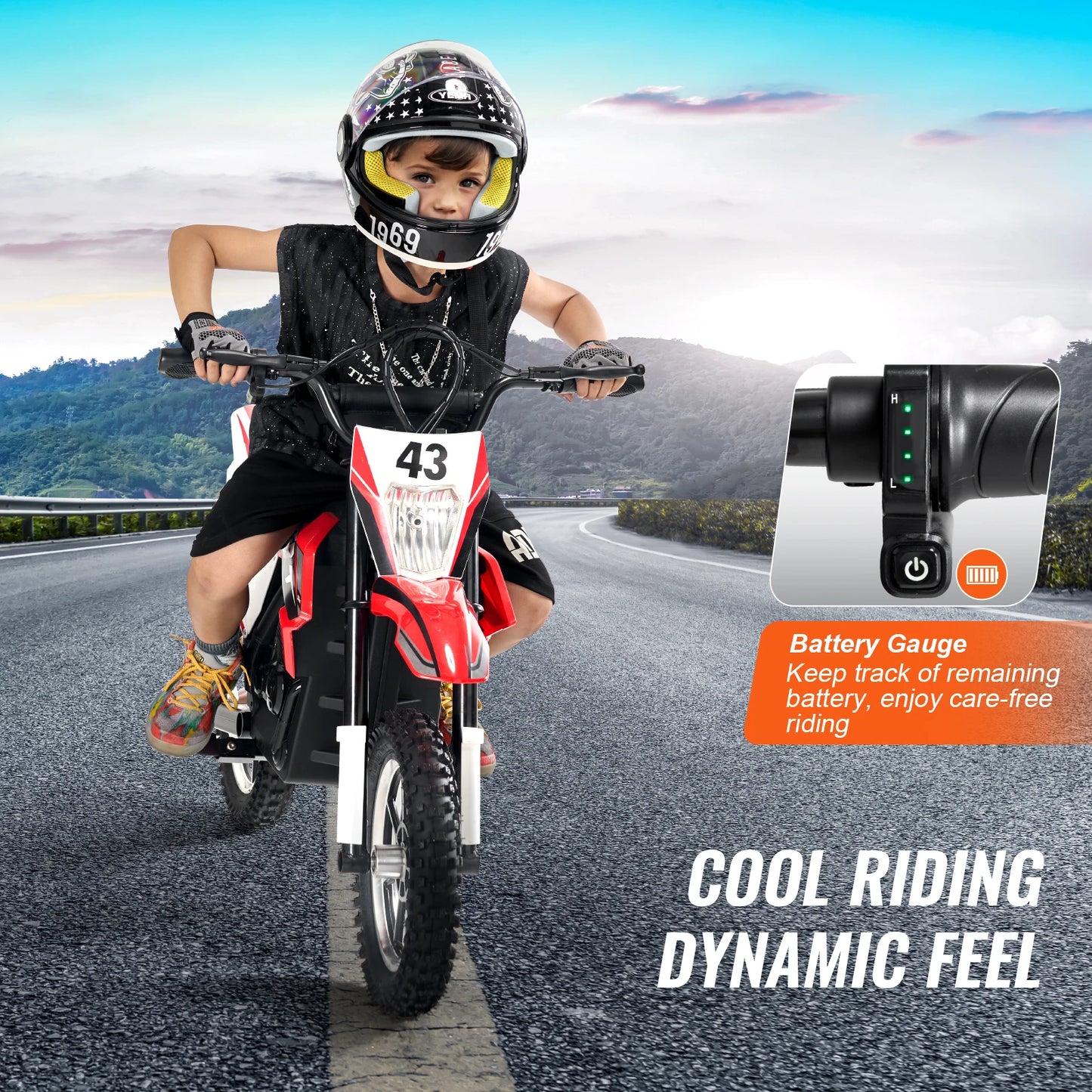 VEVOR 36V Kids Ride On Motorcycle with Speed Up to 15.5mph LED Light Battery Gauge Electric Motorcycle Toys for Children Boys