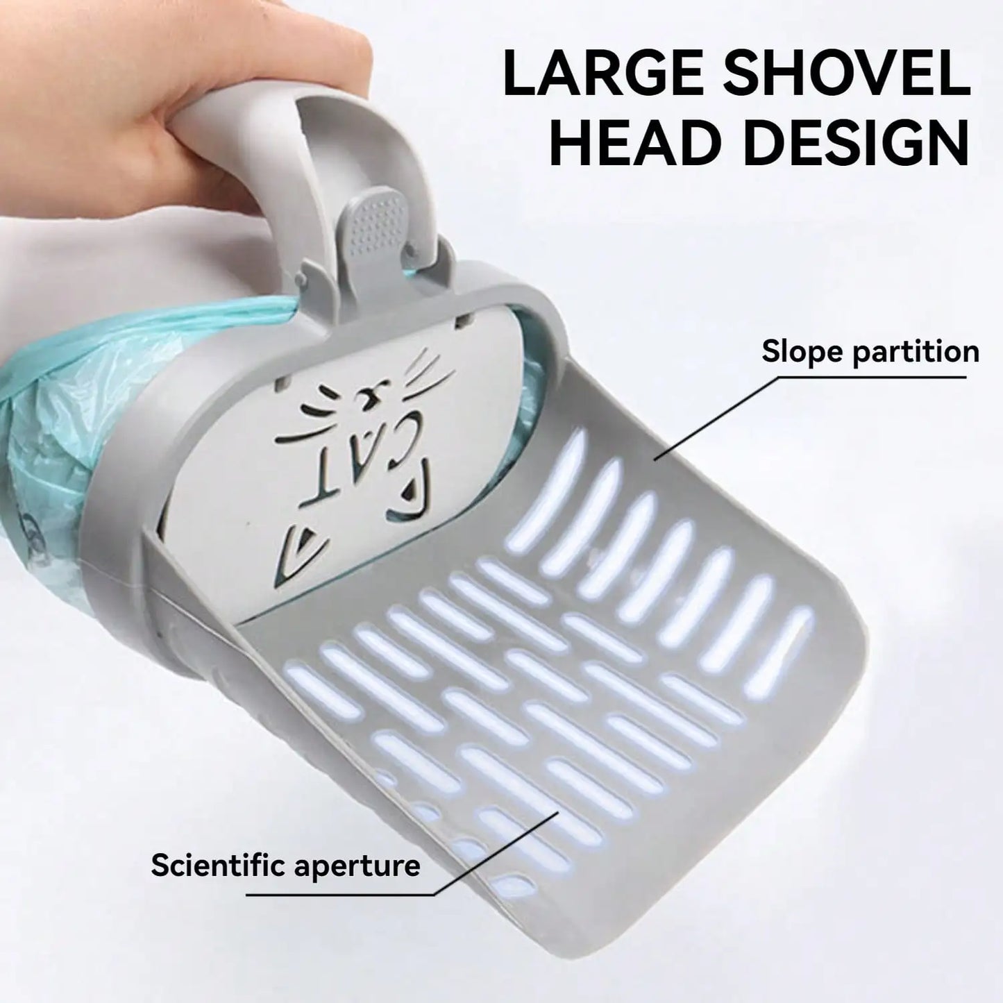 Cat Litter Scoop With Baffle, Large Shovel Mouth is Detachable, With Garbage Bags, And Garbage Bags Can be Stored at The Bottom