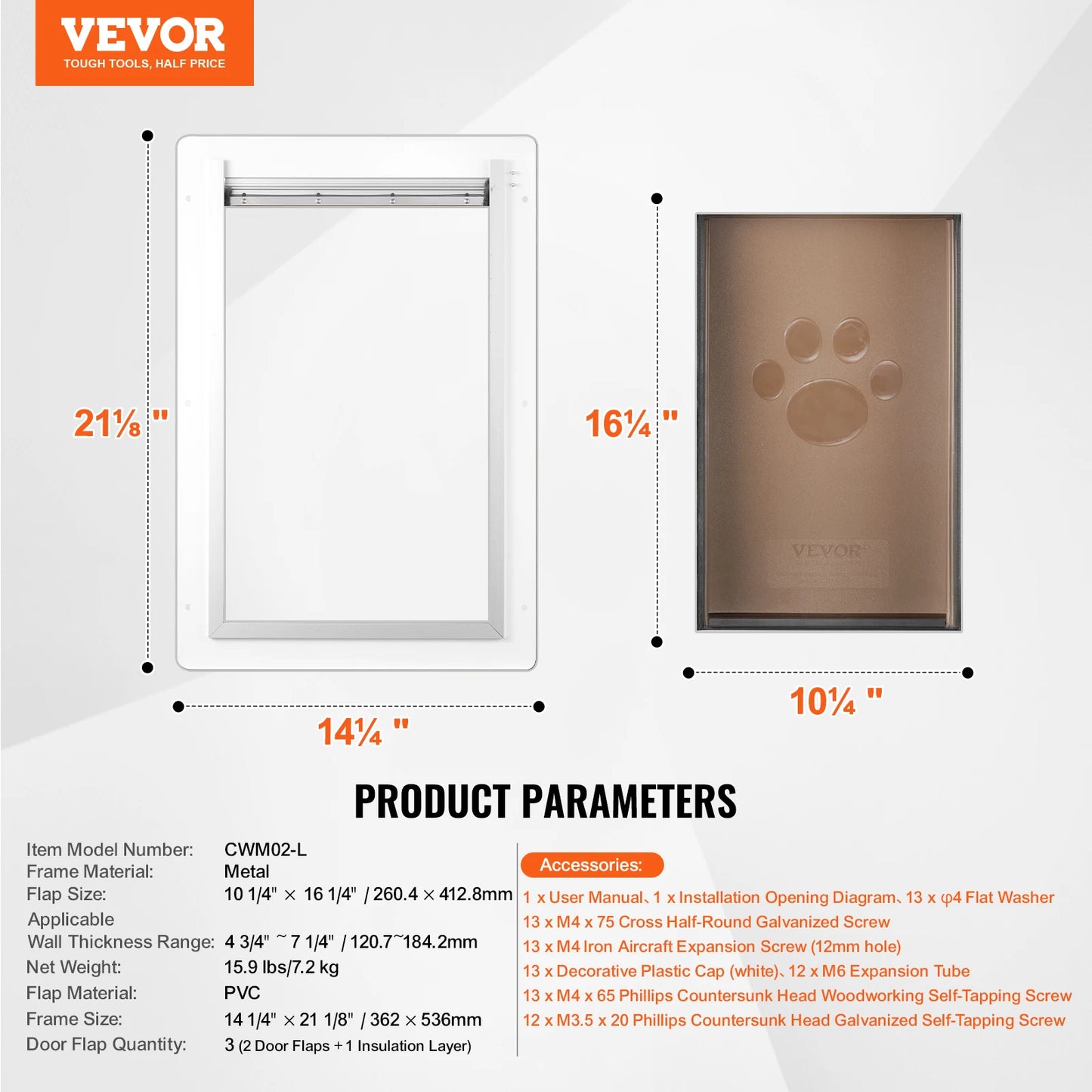 VEVOR Pet Door Metal Frame with Lock and 3-Flap System Weatherproof Doggy Door Easy to Install in Interior or Exterior Walls