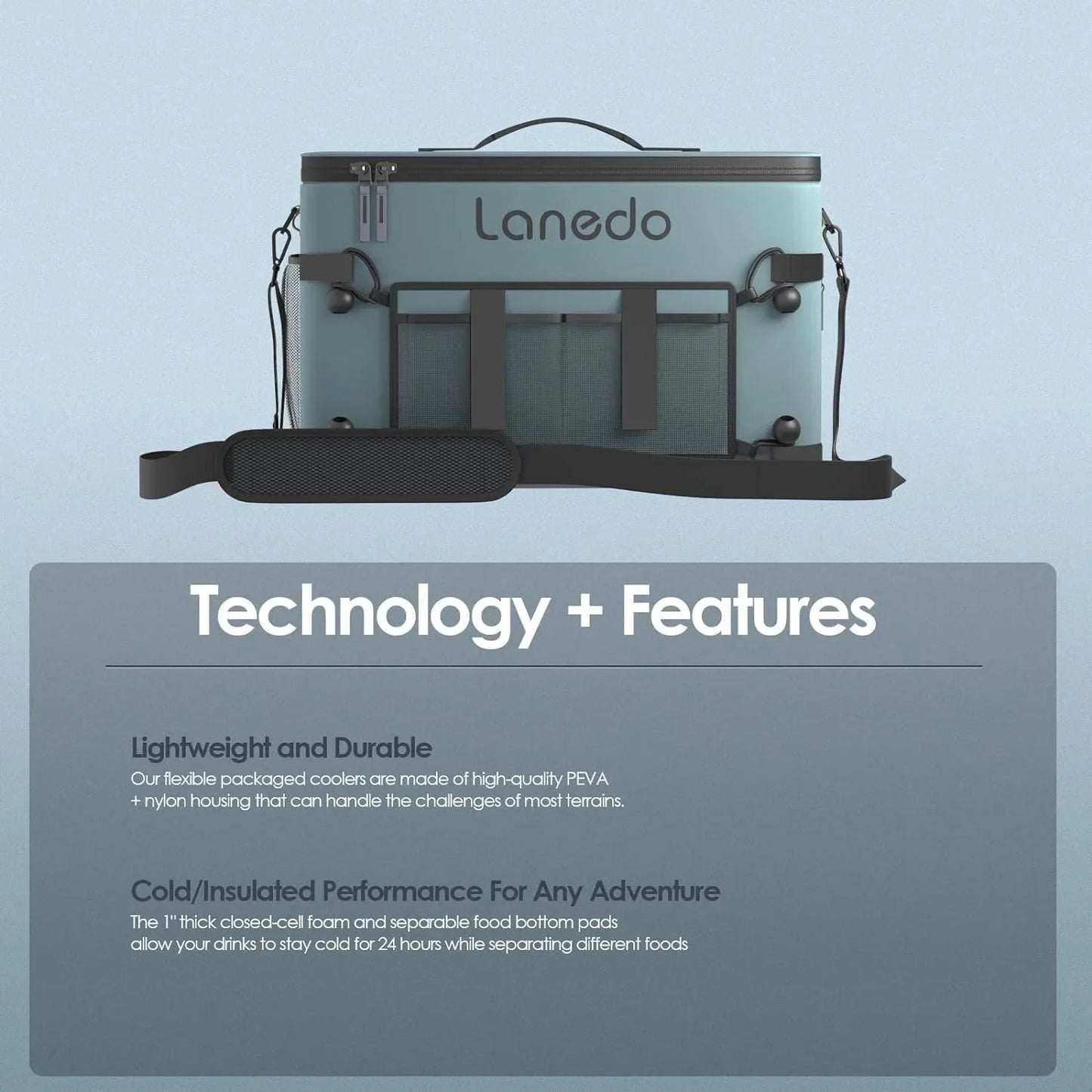 34/28 Can Lanedo Soft Sided Cooler Collapsible Waterproof Ice Chest Travel Cooler for Food Shopping Camping Fishing