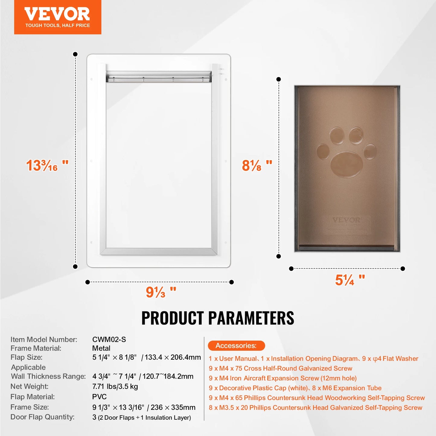VEVOR Pet Door Metal Frame with Lock and 3-Flap System Weatherproof Doggy Door Easy to Install in Interior or Exterior Walls