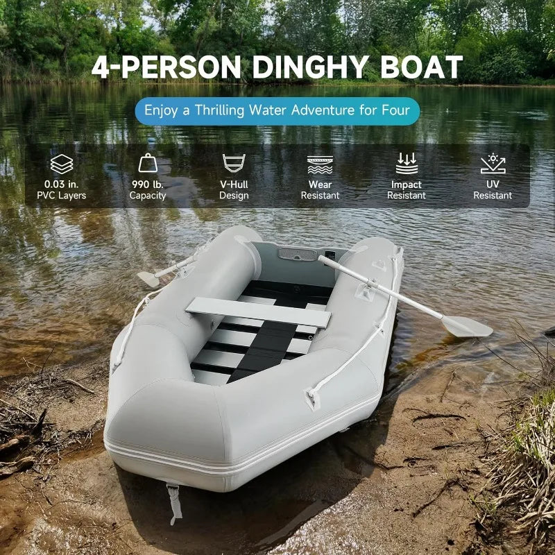 CREWORKS 10ft Inflatable Dinghy Boat, 4 Person 990lb Transom Sport Tender Boat with Pump Aluminum Oars Floor, Heavy Duty