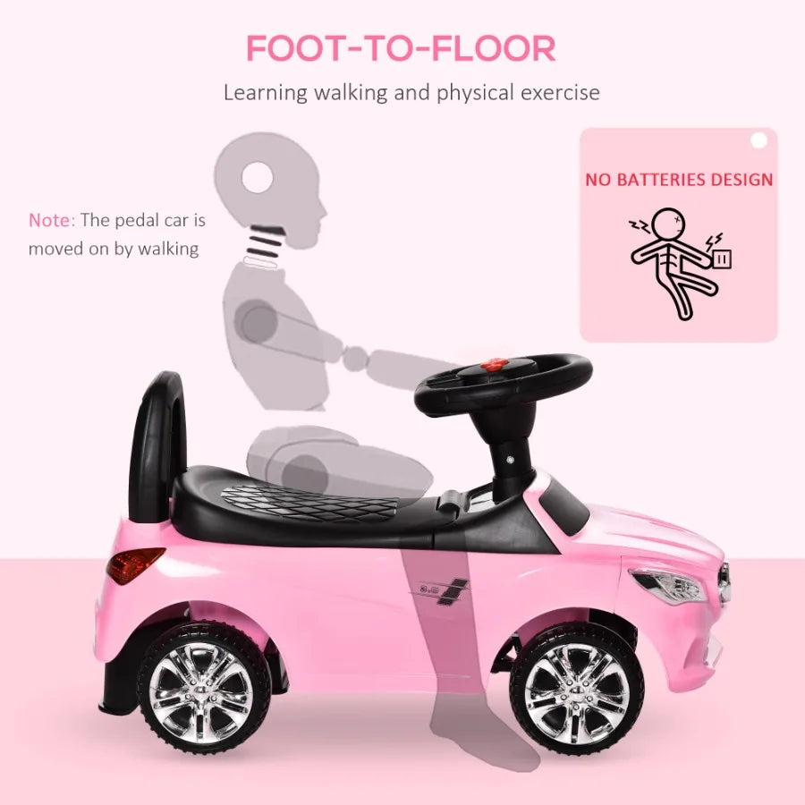 Aosom Ride On Push Car Floor Walking Sliding Toy Car for Toddler with Working Horn Music Lights and Storage in Pink