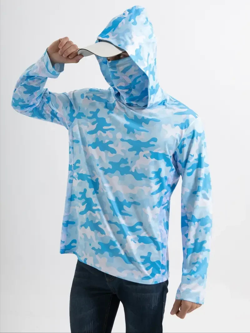 Fishing Shirt Hooded Men Fishing Clothes Outdoor Summer Mask Hoodie