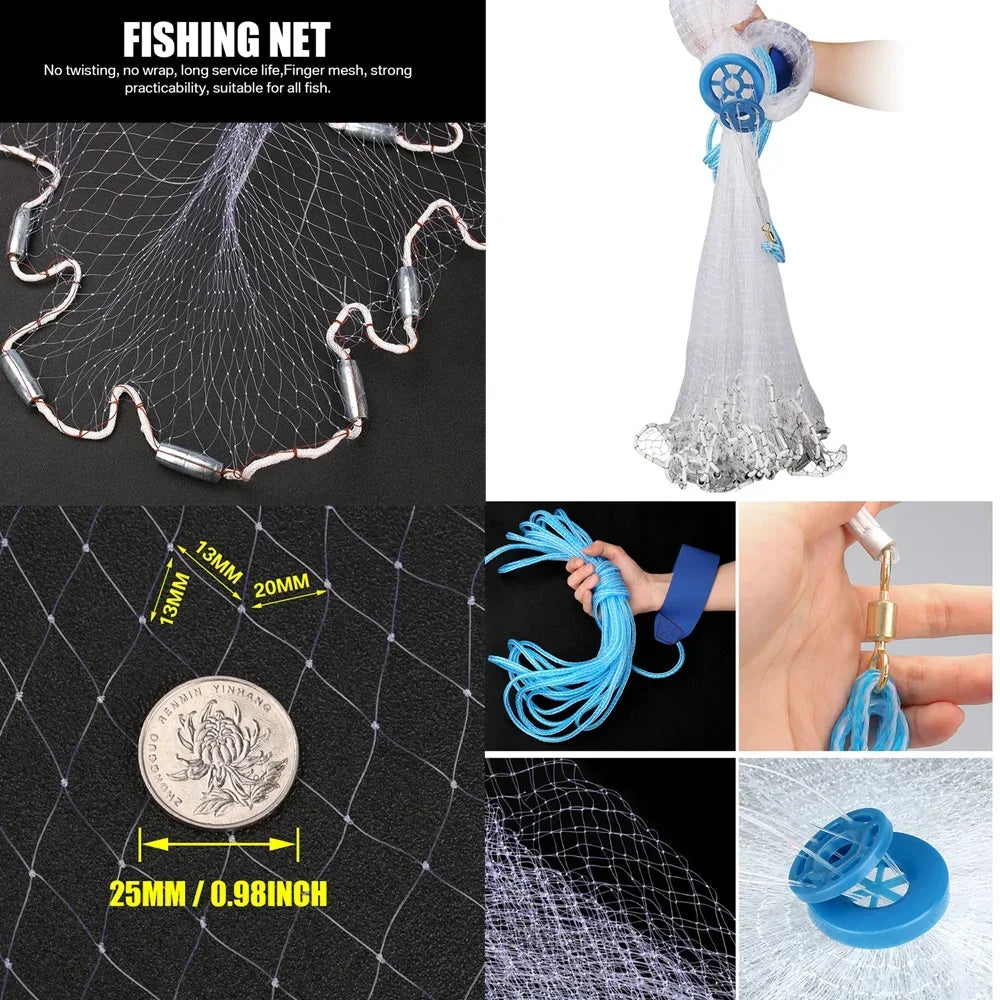 Cast Net Fishing Net with Sinker and Without Sinker USA Hand Throw Tool Outdoor Gill Net