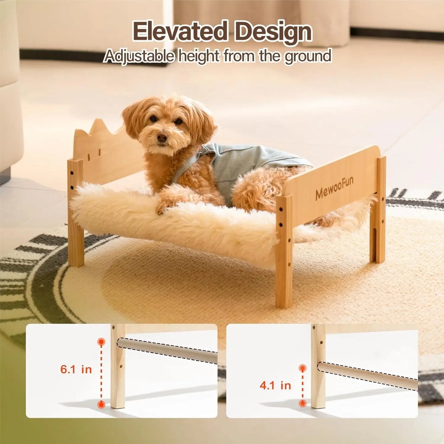 MEWOOFUN Cat Hammock Bed Elevated Pet Bed 21.7" X 16" Floor Standing Dog Bed Pet Resting Hammock for Cats Dogs Plush Beige