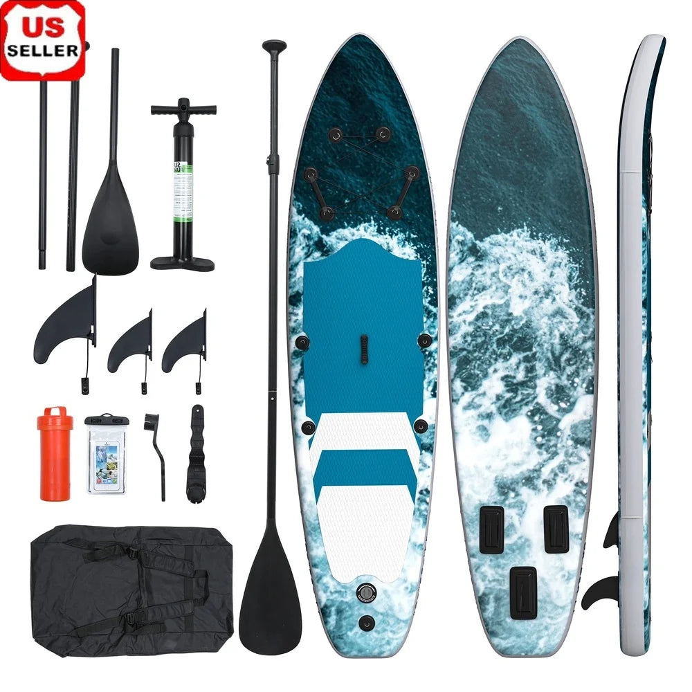 Inflatable Stand Up Paddle Board 11 Feet Complete Kit Fishing Paddleboarding Accessories Non Slip Deck Durable PVC Water Sports