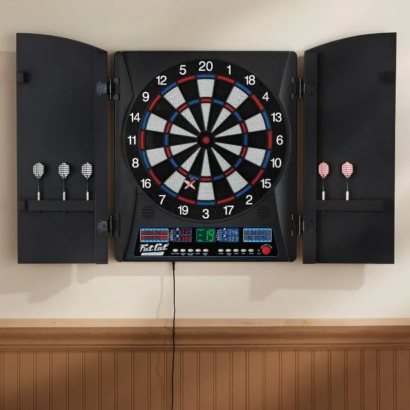 Fat Cat Electronx Electronic Dartboard Compact Size Over 35 Games 167 Options Built-In Cabinet Dart Storage