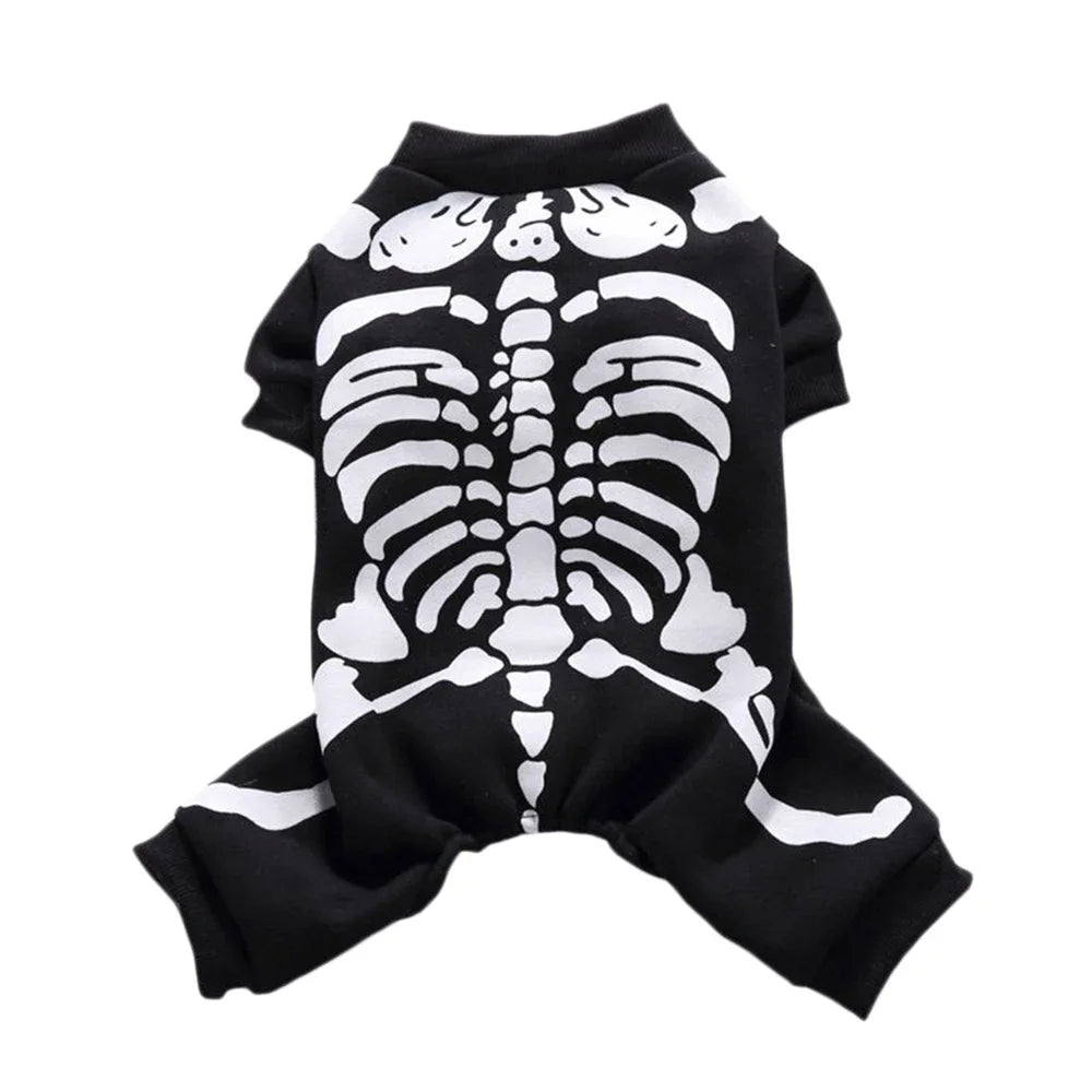 Skeleton Dog Costume for Halloween Pet Apparel for Puppies and Small Medium Dogs and Cats Holiday Party Dress Up Clothes