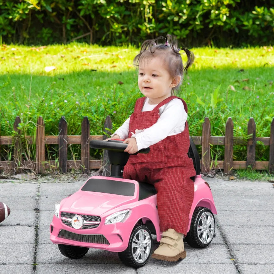 Aosom Ride On Push Car Floor Walking Sliding Toy Car for Toddler with Working Horn Music Lights and Storage in Pink