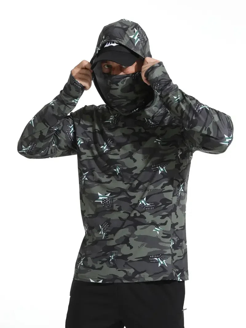 Fishing Shirt Hooded Men Fishing Clothes Outdoor Summer Mask Hoodie