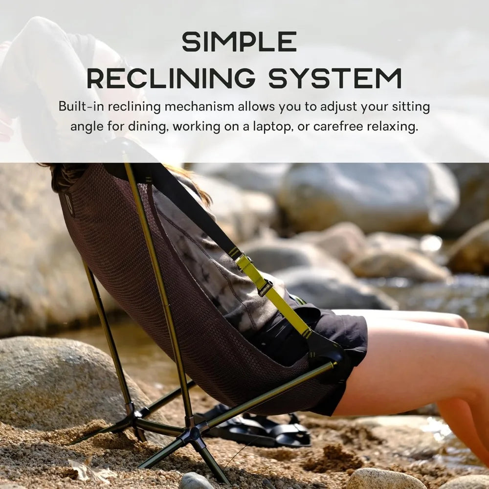 Reclining Camp Chair Portable Backpacking and Camping Chair Adjustable Foldable One Size Black Pearl
