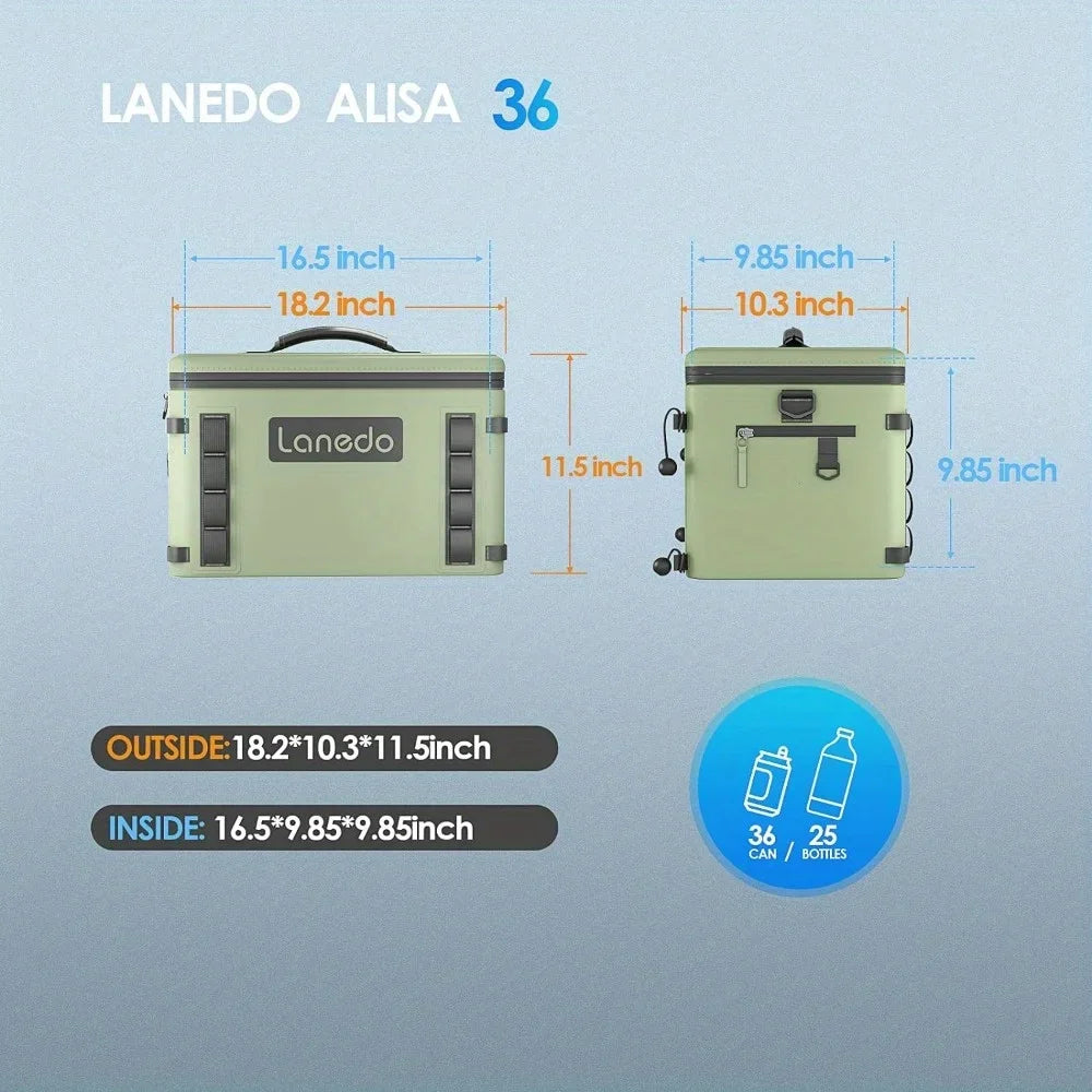 Lanedo Soft Cooler 36 Can 25 Bottles Insulated Portable Ice Chest Floating Leak Proof Green