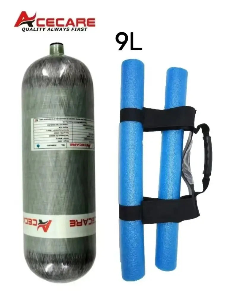 Acecare 4500psi 9L Carbon Fiber Scuba Diving Tank with Bumper and Anti Rolling Carry Strap