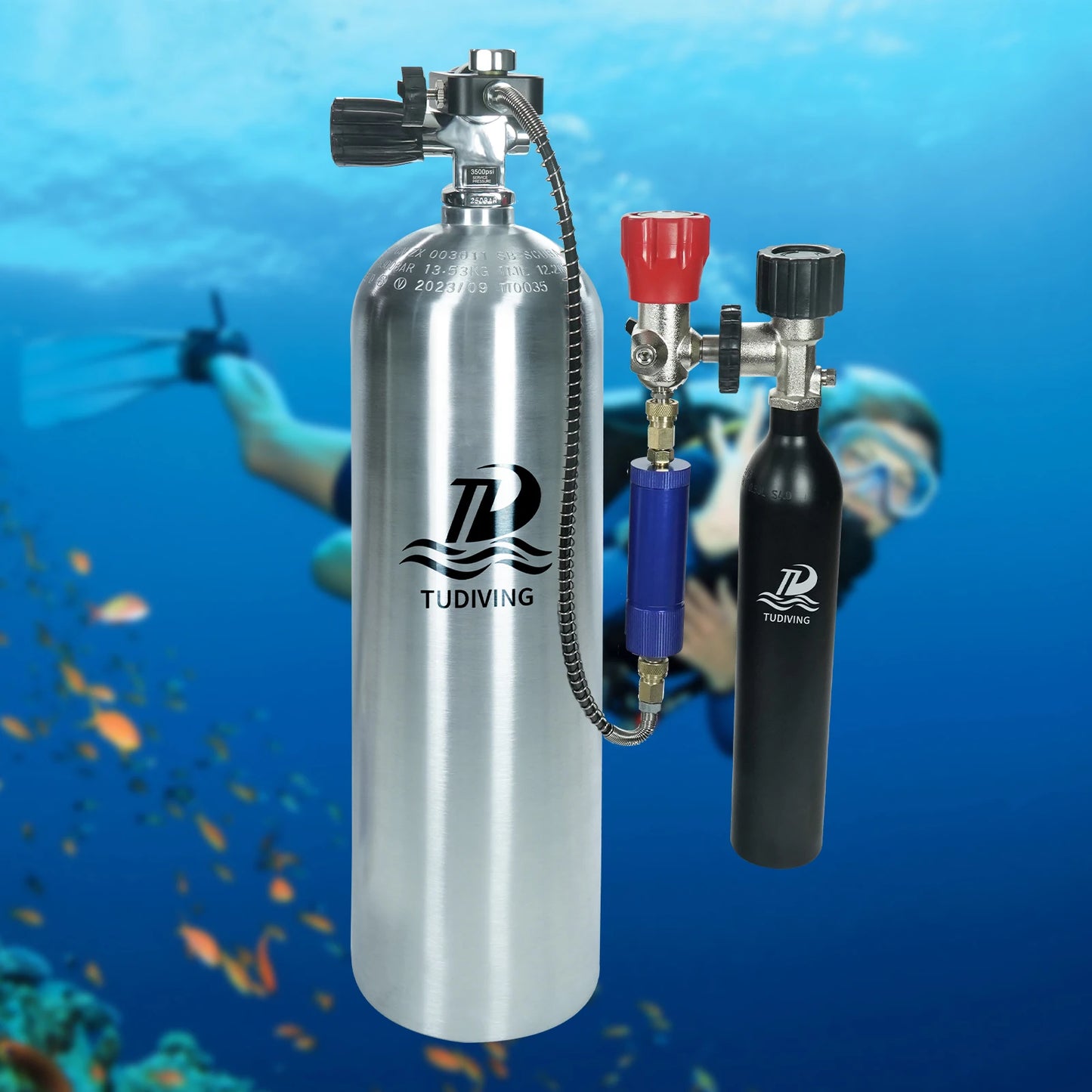 TUDIVING-11.1L Scuba Diving Tank - 80CF Aluminum Diving Cylinder,Diving Tank with DIN Valve Scuba Diving Adapter Filling Station