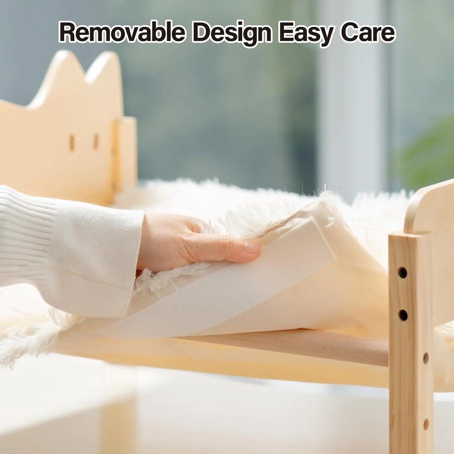 MEWOOFUN Cat Hammock Bed Elevated Pet Bed 21.7" X 16" Floor Standing Dog Bed Pet Resting Hammock for Cats Dogs Plush Beige