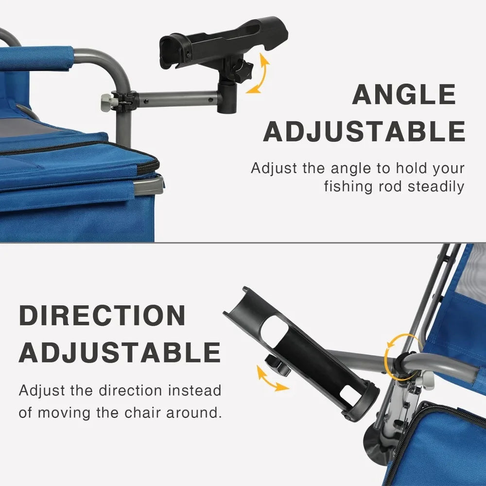Fishing Chair with Rod Holder and Cooler All Terrain Ice Fishing Chair with Adjustable Feet Mesh Back and Shoulder Strap
