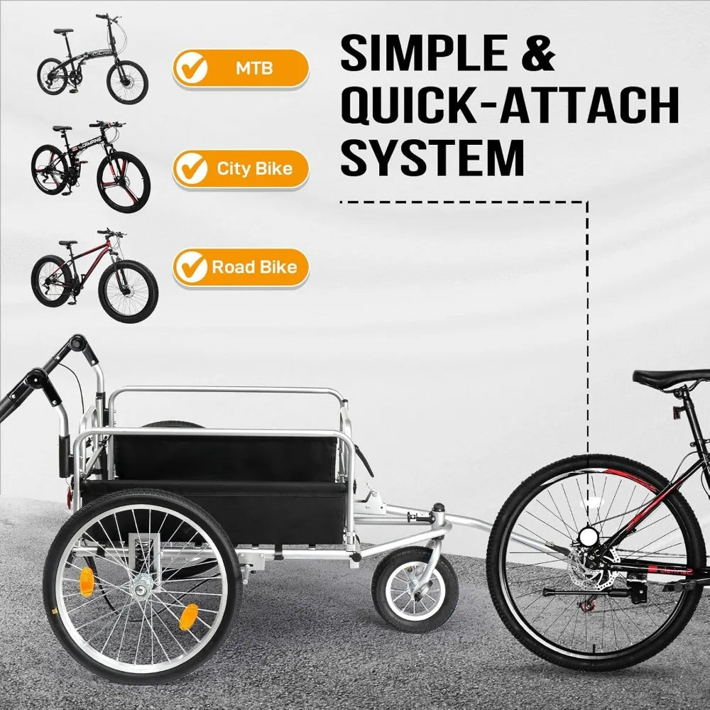 Bike Cargo Trailer Heavy Duty 220 Pounds Bicycle Wagon Cart 20 Inch Wheel Folding Groceries Hauler with Safe Hitch System
