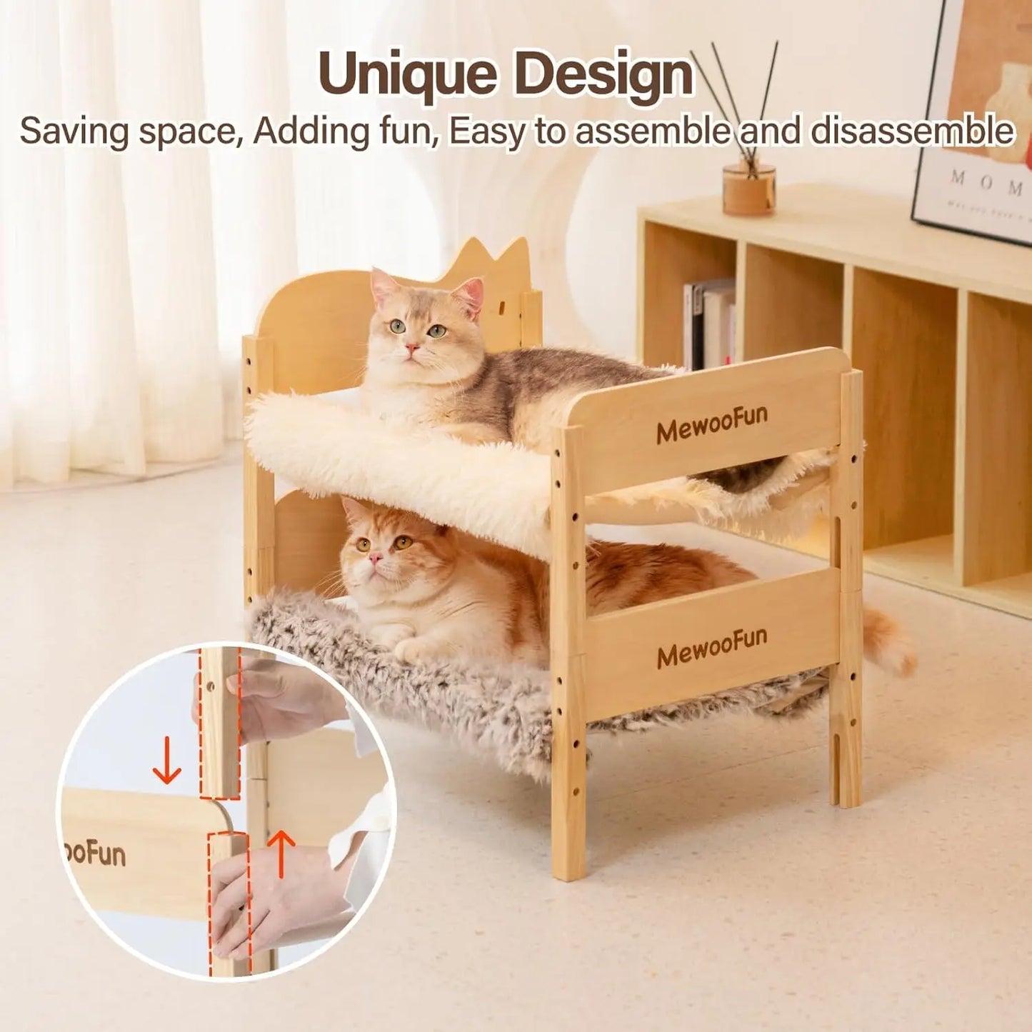 MEWOOFUN Cat Hammock Bed Elevated Pet Bed 21.7" X 16" Floor Standing Dog Bed Pet Resting Hammock for Cats Dogs Plush Beige