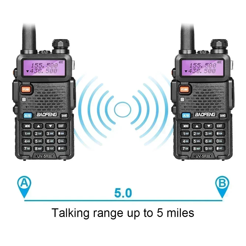 4Pcs Baofeng UV-5R 5W Tri Power Walkie Talkie High Power Dual Band Long Range Portable Handheld Radio
