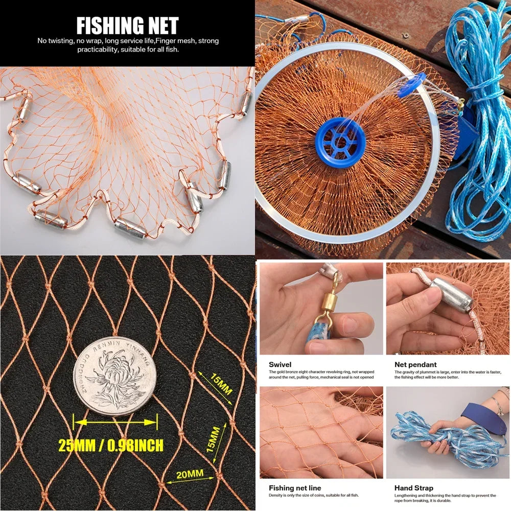 Cast Net Fishing Net with Sinker and Without Sinker USA Hand Throw Tool Outdoor Gill Net