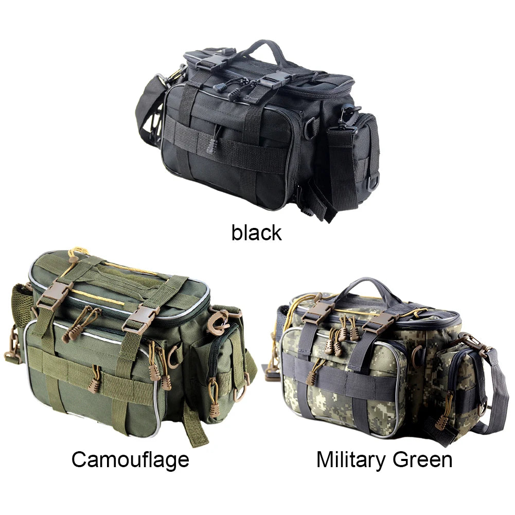 Large Capacity Fishing Tackle Bag with Multiple Pockets Thickened Handle Strap for Outdoor Travel Hunting and Fishing