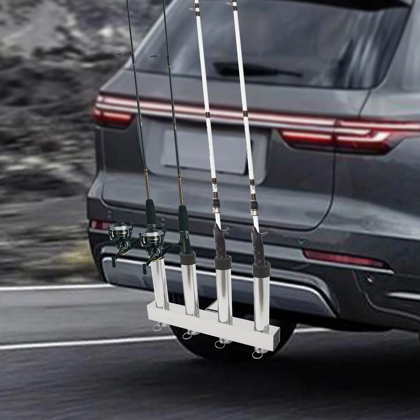 Fishing Rod Car Stands Portable Outdoor Fishing Rod Storage Rack Stainless Steel Pole Holder with 4 Slots