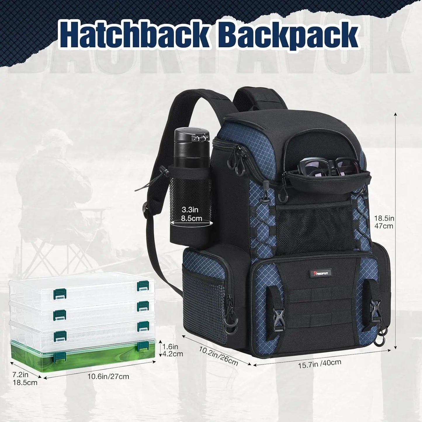 Fishing Tackle Backpack with Rod Holders and Four Tackle Boxes Waterproof Outdoor Fishing Bag