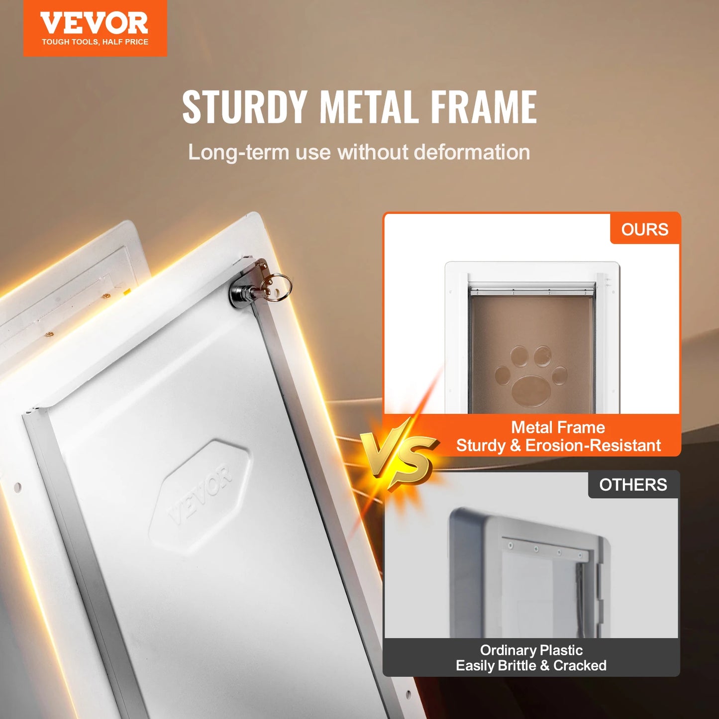 VEVOR Pet Door Metal Frame with Lock and 3-Flap System Weatherproof Doggy Door Easy to Install in Interior or Exterior Walls