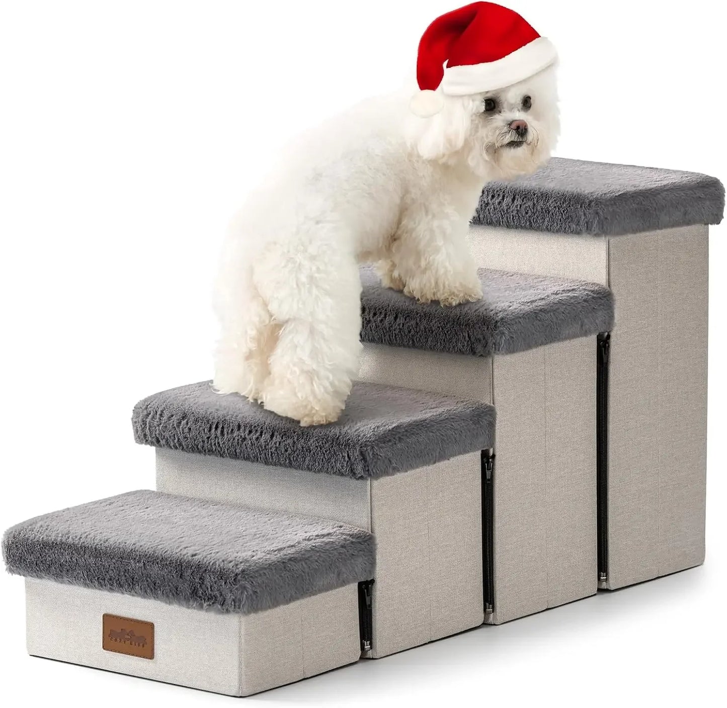 Dog Stair for Small Dogs with Storage, Foldable Pet Step with Soft Cover, Older Cat Ramp for Chair Couch Sofa, Lightweight