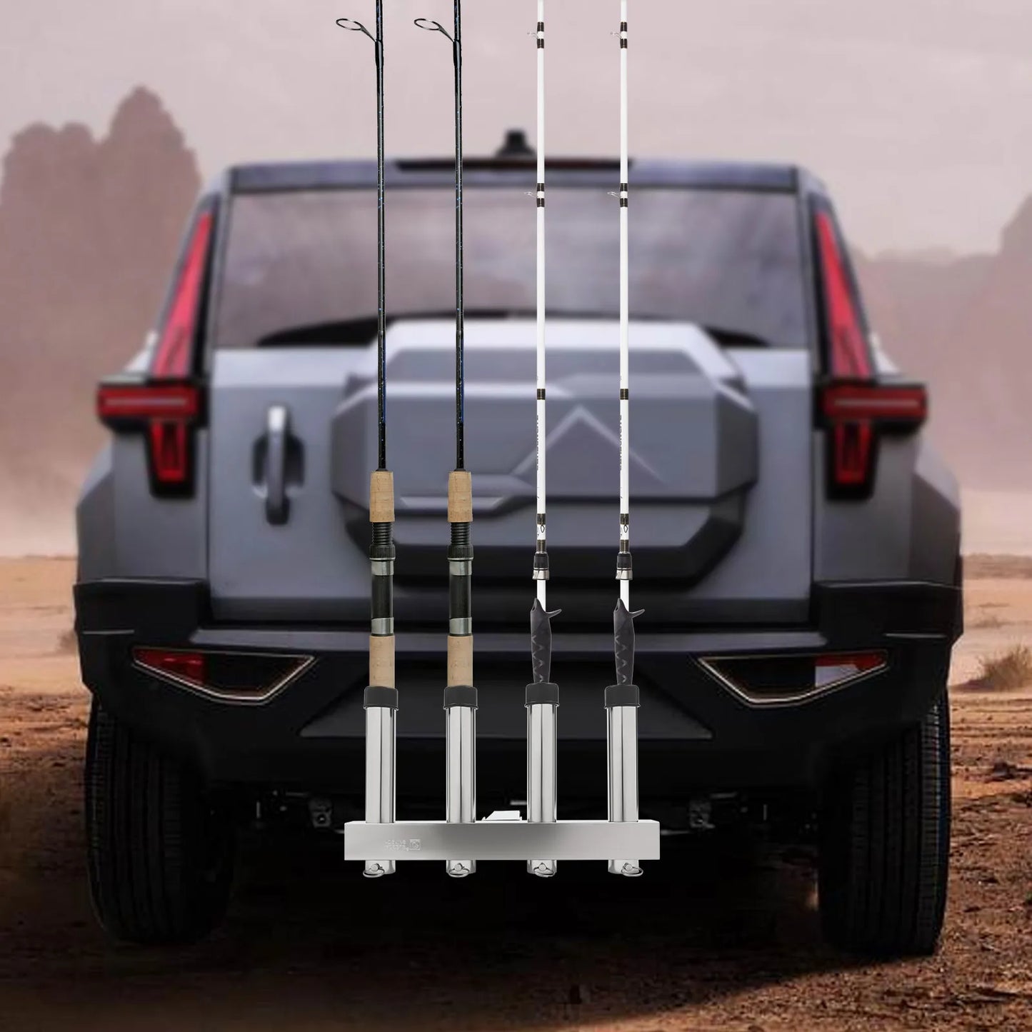 Fishing Rod Car Stands Portable Outdoor Fishing Rod Storage Rack Stainless Steel Pole Holder with 4 Slots