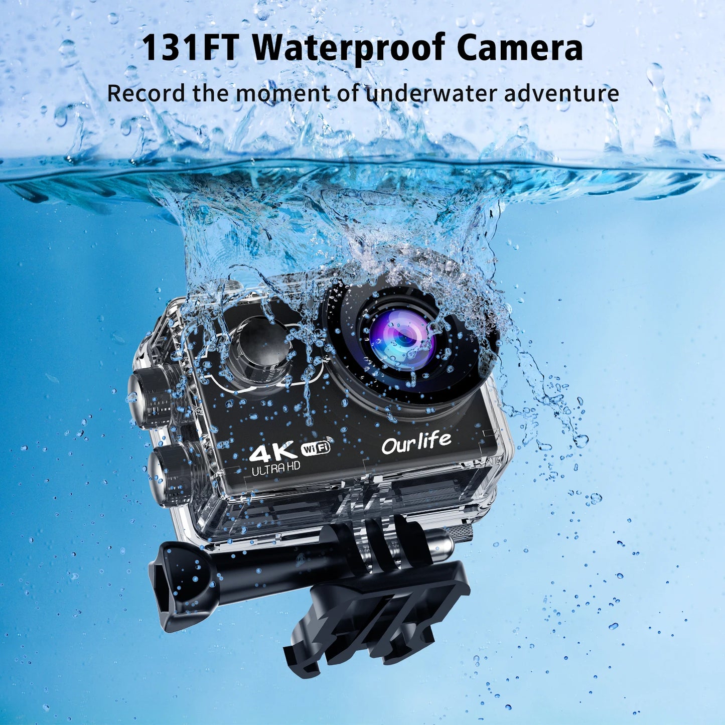 4K Action Camera Ultra HD WiFi 2 Inch Screen 30M Waterproof Sports Video Camera with 3 Batteries