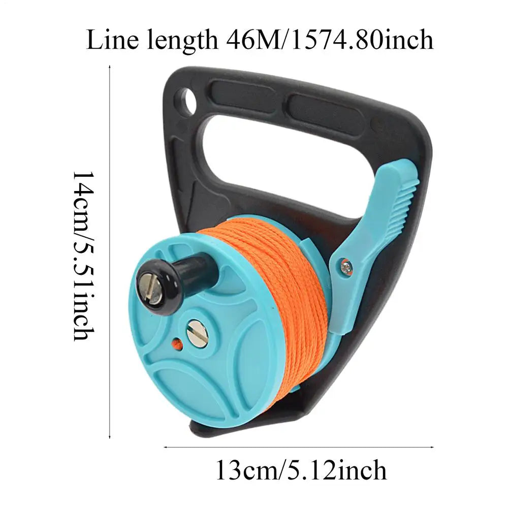 150ft Diving Reel with Thumb Stopper Compact Scuba Dive Reel Kayak Reel High Visibility Retractable Cord