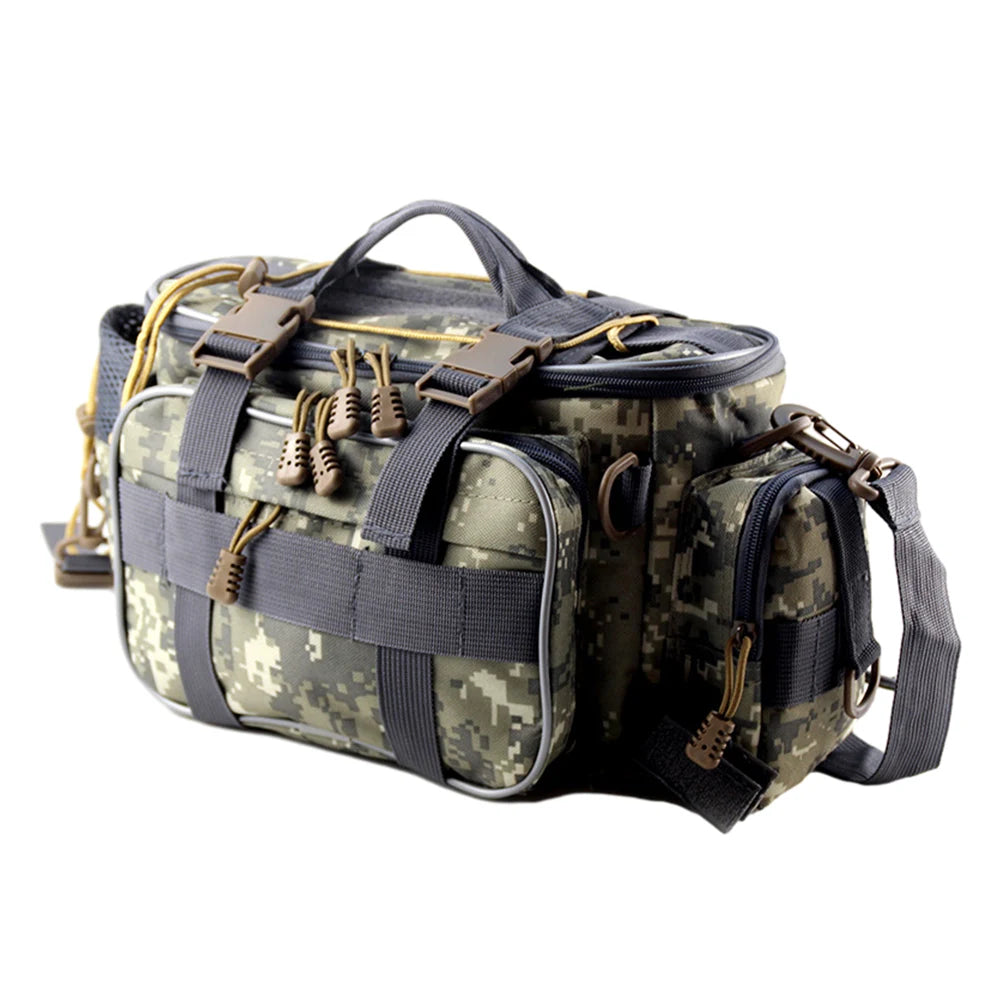 Large Capacity Fishing Tackle Bag with Multiple Pockets Thickened Handle Strap for Outdoor Travel Hunting and Fishing