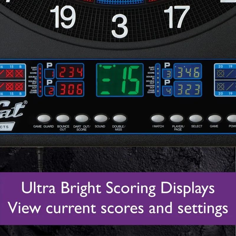 Fat Cat Electronx Electronic Dartboard Compact Size Over 35 Games with 167 Options Built-In Cabinet and Dart Storage