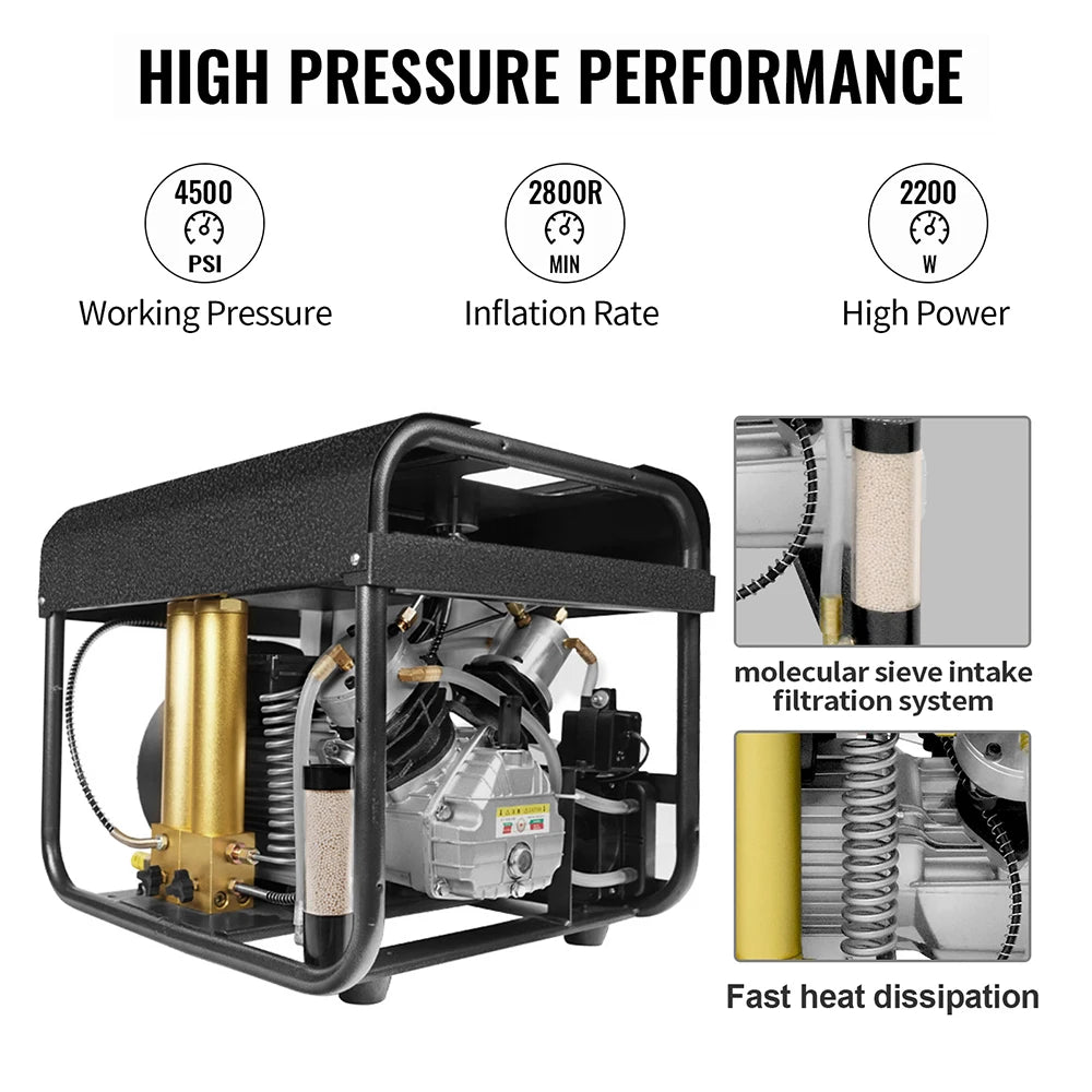 TUXING TXEDT032 300 Bar PCP Air Compressor Double Filtration Auto Stop Built In Water Cooling for Scuba Diving