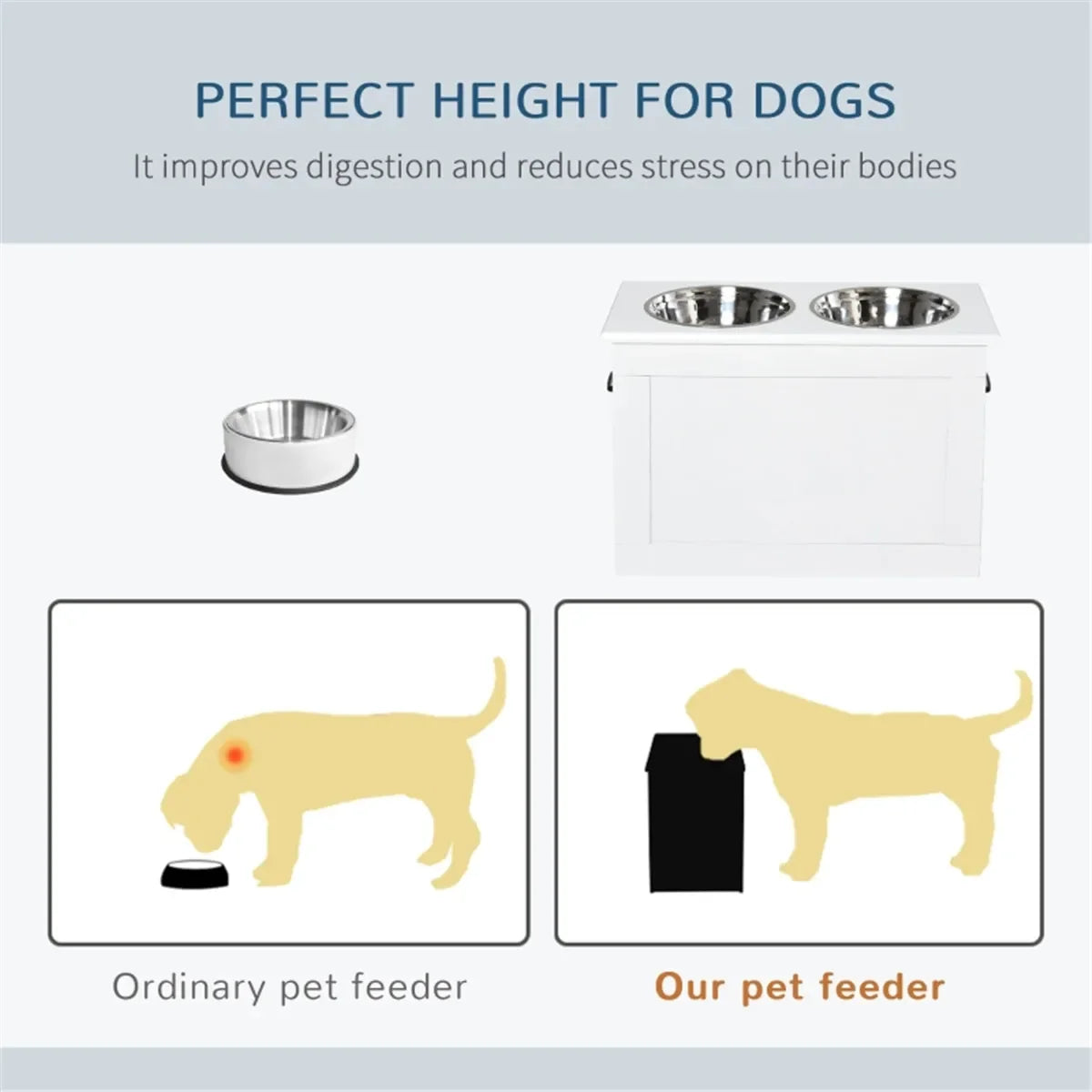 Raised Dog Bowls with Storage for Large Breeds Removable Stainless Steel Bowls Easy Clean Pet Feeding Station