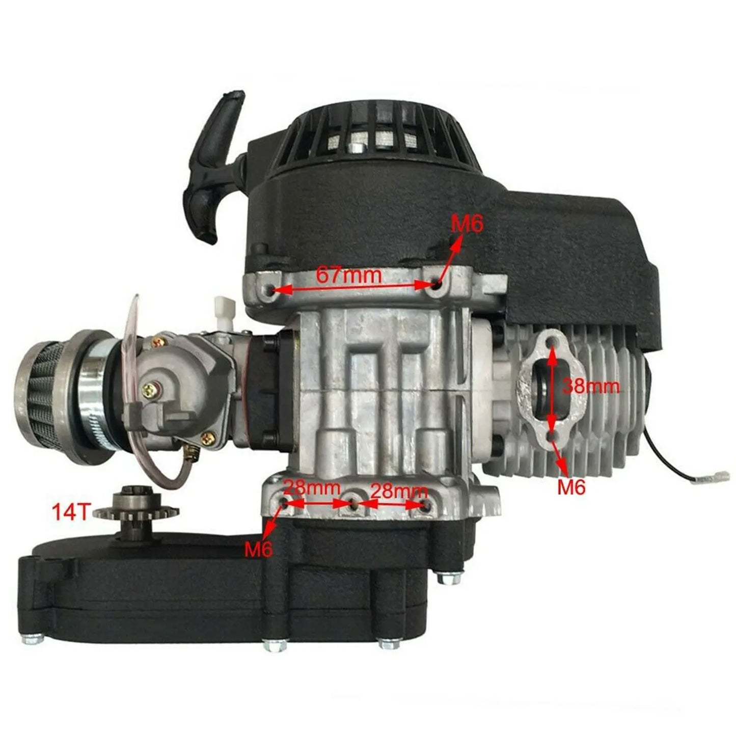 2 Stroke 49CC Pull Start Engine Mini Dirt Bike Motor Gear Box Chain Kit for Mini Pit Bike ATV Quad Scooter Single Cylinder