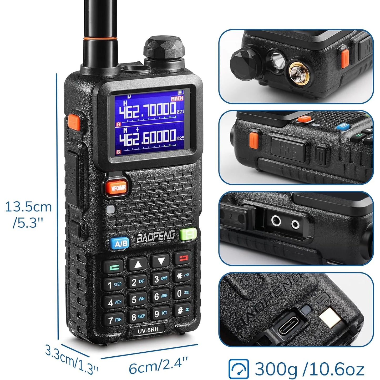 4Pcs Baofeng UV-5R 5W Tri Power Walkie Talkie High Power Dual Band Long Range Portable Handheld Radio