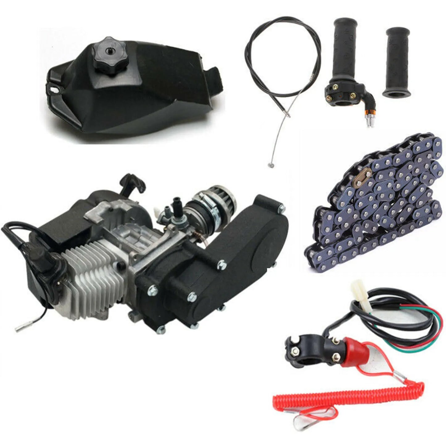 2 Stroke 49CC Pull Start Engine Mini Dirt Bike Motor Gear Box Chain Kit for Mini Pit Bike ATV Quad Scooter Single Cylinder